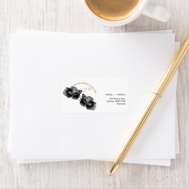 Etiqueta Casamento de Peixes Dourados Elegante Preto (Insitu)