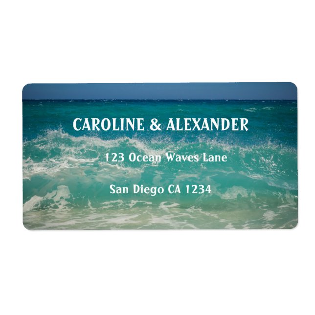 Etiqueta Casamento de Praia Tropical Moderna do Oceano Suns (Frente)