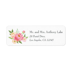 Etiqueta Casamento de Primavera Flores de Peônia Aquarela