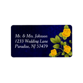 Etiqueta Casamento de Rosa Amarelo e Azul Escuro