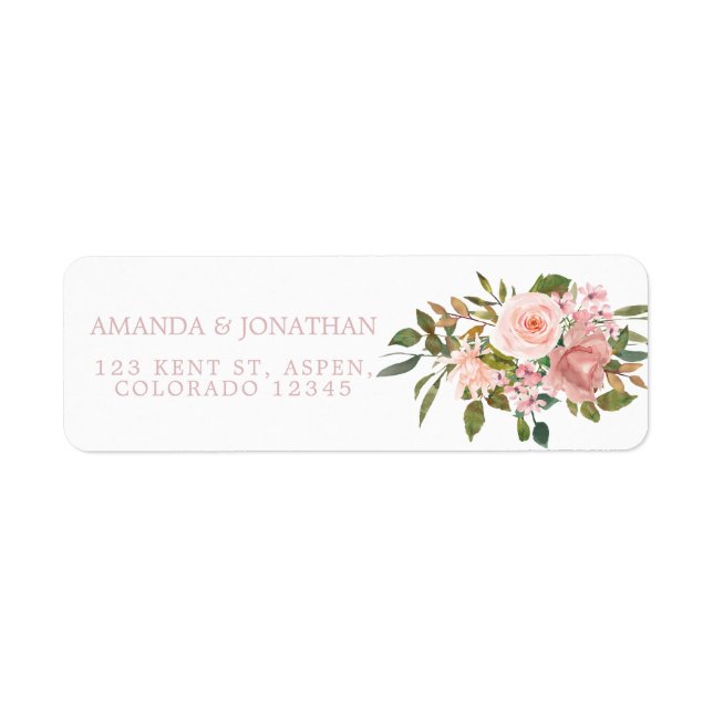 Etiqueta Casamento de Rosas Rosa Rosa Espelho com Aquarelas (Frente)
