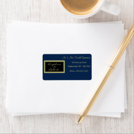 Etiqueta Casamento de Script Dourado Azul e Negro Elegante