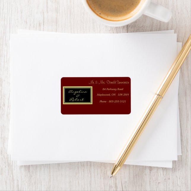 Etiqueta Casamento de Script Dourado e Vermelho Elegante Mo (Insitu)