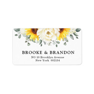 Etiqueta Casamento de Sunflower Ivory Peony Floral Eucalypt
