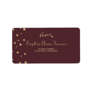 Etiqueta Casamento Dourado com Confetti Love Burgundy