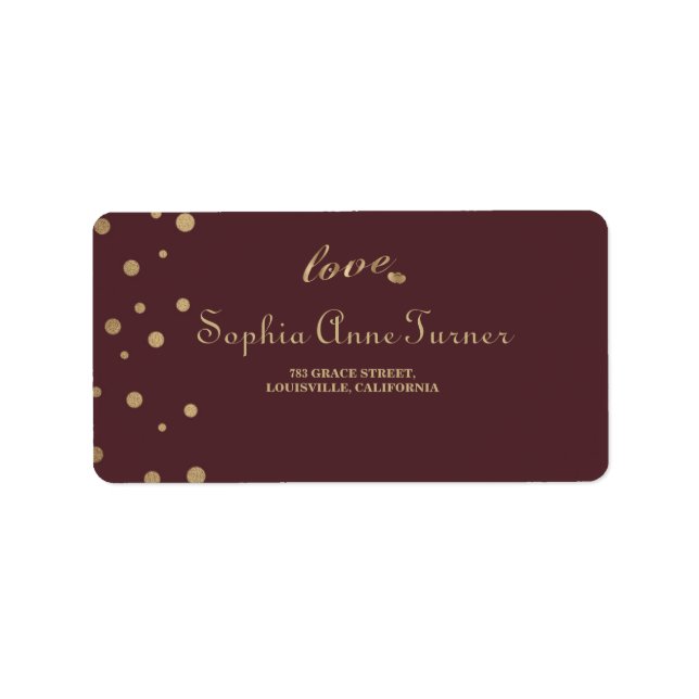 Etiqueta Casamento Dourado com Confetti Love Burgundy (Frente)