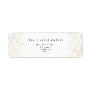 Etiqueta Casamento Dourado de Arte Geométrica Oval Branca 