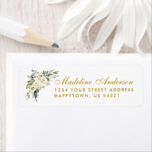 Etiqueta Casamento Dourado de Azul com Dusty Floral Branco