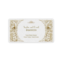 Etiqueta Casamento Dourado de Deco de Arte Branco Glamoroso
