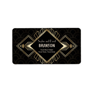 Etiqueta Casamento Dourado de Gatsby com o Excelente negro 