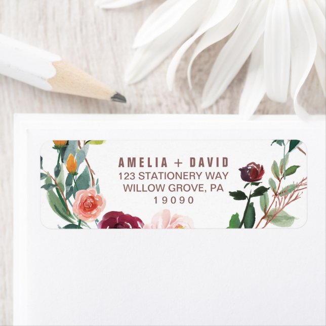 Etiqueta Casamento Dourado de Rosa Floral de outono (Insitu)