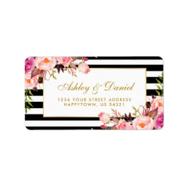 Etiqueta Casamento Dourado  de Stripes Brancas Cor-de-Rosa 