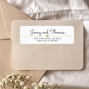 Etiqueta Casamento Dourado do Coração Branco Elegante Simpl