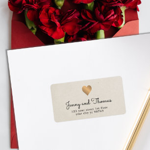 Etiqueta Casamento Dourado do coração do falso elegante