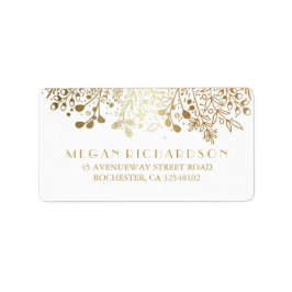 Etiqueta Casamento Dourado Floral Elegante Respiratório do