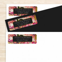 Etiqueta Casamento Dourado Rosa-Rosa-Quente-Buquê Romântico