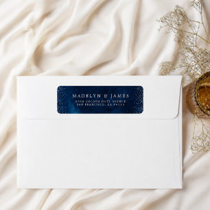 Etiqueta Casamento Elegante Azul Naval Brilho Prata