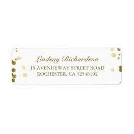 Etiqueta Casamento Elegante Branco de Confetti Dourado