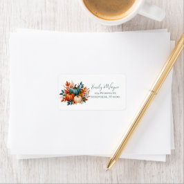 Etiqueta Casamento Elegante com Abóbora em Ferrugem e Azul 