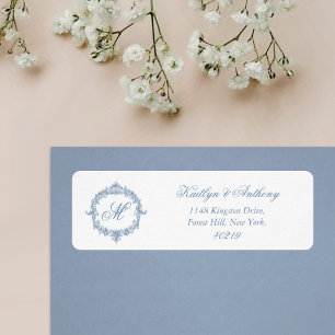 Etiqueta Casamento Elegante com Toile de Jouy Azul Vintage