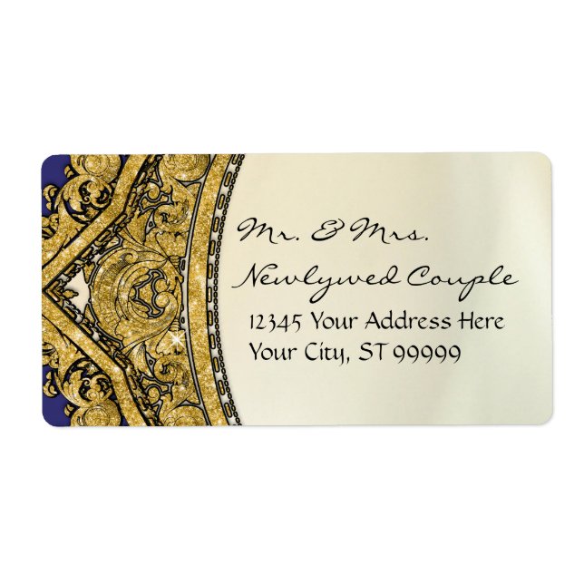 Etiqueta Casamento Elegante de Glitter Dourado com rolagem  (Frente)