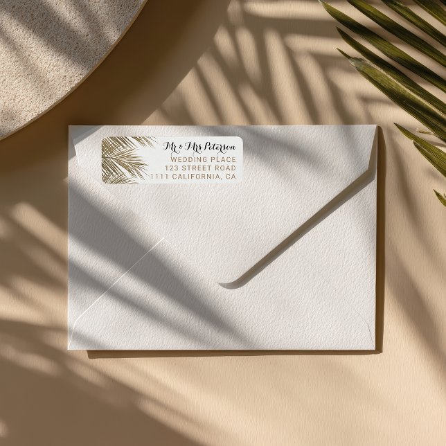 Etiqueta Casamento elegante de palmeira de ouro falso moder (Modern faux gold palm tree elegant wedding label)