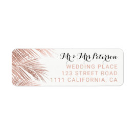 Etiqueta Casamento elegante de palmeira rosa de ouro modern