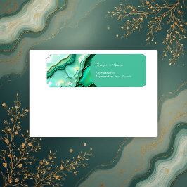 Etiqueta Casamento Elegante de Teal Marble Watercolor
