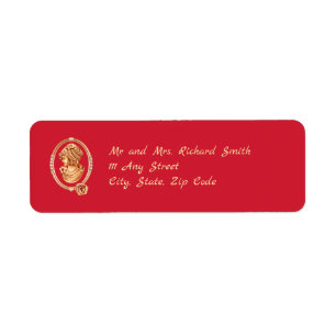 Etiqueta Casamento Elegante Vermelho e Cameo Dourado