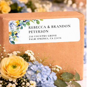Etiqueta Casamento em aquarela floral elegante em amarelo e