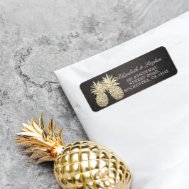 Etiqueta Casamento Endereço Moderno Dourado Casal de Abacax