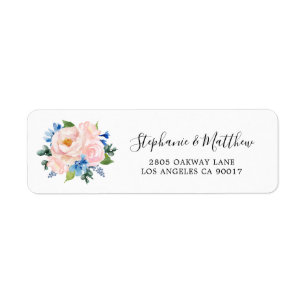 Etiqueta Casamento Eucalipto Floral Cor-de-Rosa Azul Dusty