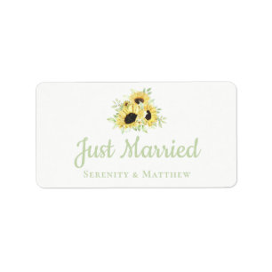 Etiqueta Casamento Floral Aquarela de Girassol Recém-Casado