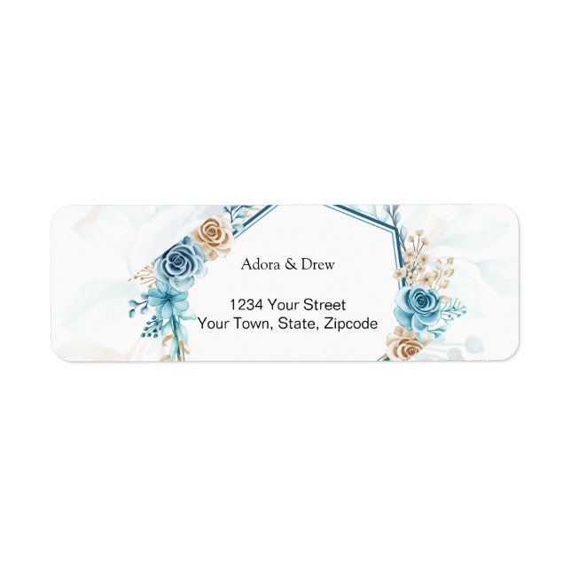Etiqueta Casamento Floral Azul Bege (Frente)