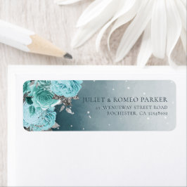 Etiqueta Casamento Floral Azul Elegante Dusty