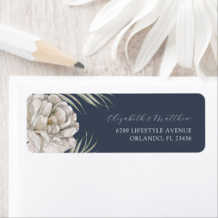 Etiqueta Casamento Floral & Azul Escuro Elegante