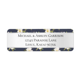 Etiqueta Casamento Floral Branco Azul Naval Romântico