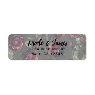 Etiqueta Casamento Floral Cinza Sombrio Rosas Vermelhas de