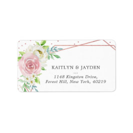 Etiqueta Casamento Floral com Folha Rosa de Ouro Geométrica