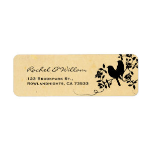 Etiqueta Casamento floral da silhueta dos pássaros do amor