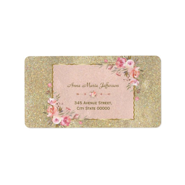 Etiqueta Casamento Floral de Blush Dourado com Espessura Es (Frente)