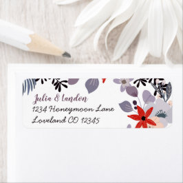 Etiqueta Casamento Floral de Cinza e Rosa-Rosa-Vermelho Rox