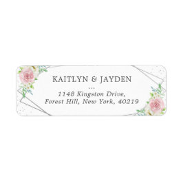 Etiqueta Casamento Floral de Folha de Silver Geométrica Chi