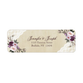 Etiqueta Casamento Floral De Pessoas Roxas Profundas