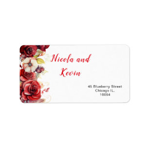 Etiqueta Casamento Floral de Rosas vermelhas Românticas