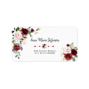 Etiqueta Casamento Floral do Creme de Borgonha Elegante