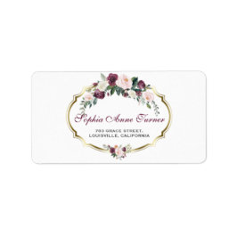Etiqueta Casamento Floral Dourado Burgundy Blush