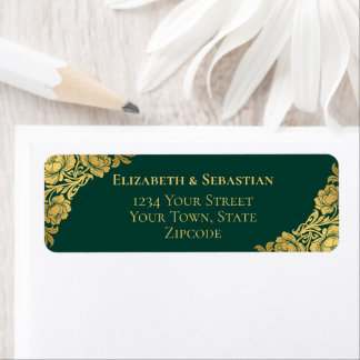 Etiqueta Casamento Floral Dourado Elegante