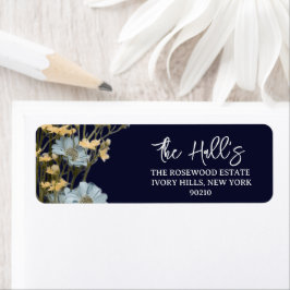 Etiqueta Casamento Floral Elegante Azul Marinho