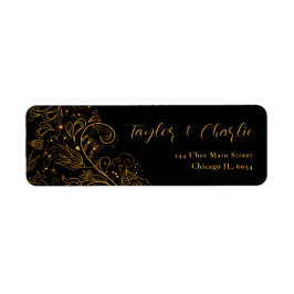 Etiqueta Casamento Floral Elegante Dourado e Negro